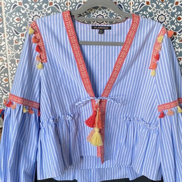 Zara Tops - Zara trf_outerwear Striped Wrap Blouse‎ SZ L